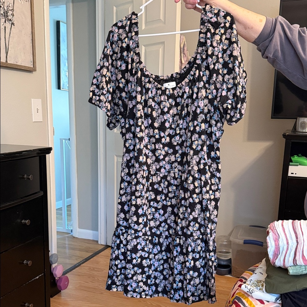 True Craft Black Floral Mini Dress